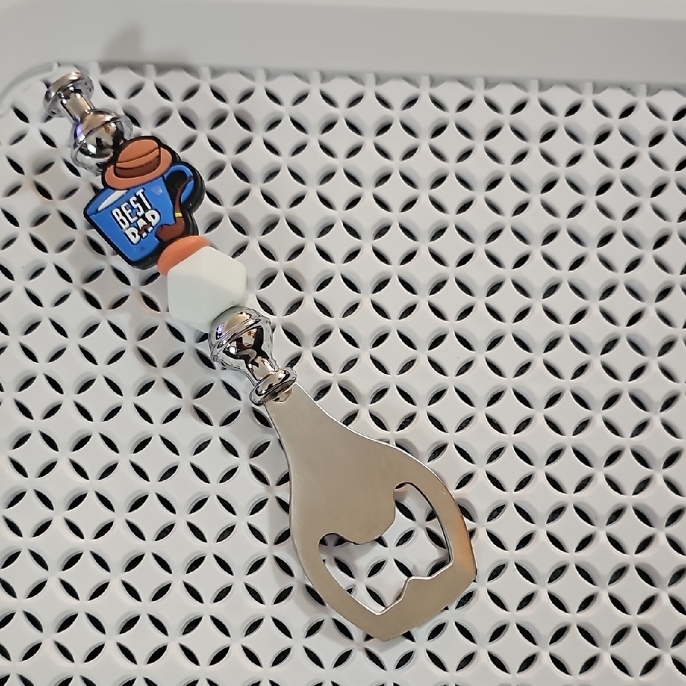 Silver and Blue Best Dad Beaded Bottle Opener